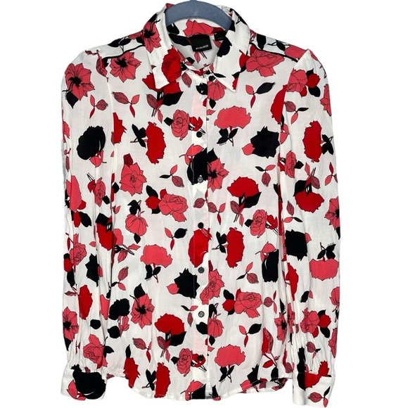 Pinko blouse floral button down shirt women’s size 2 red white black - Picture 1 of 5
